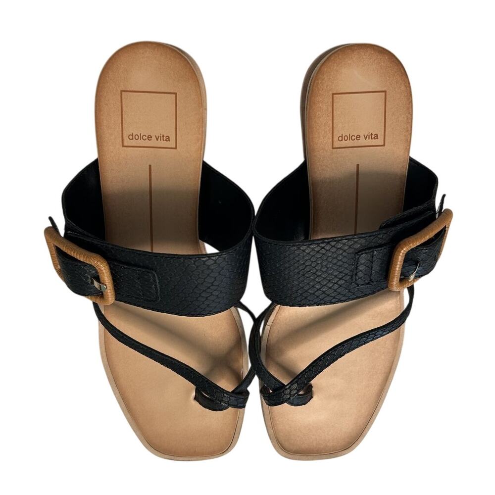 NWOT Dolce Vida Perris Black Crocodile Embossed Leather Buckle Slide Sandals